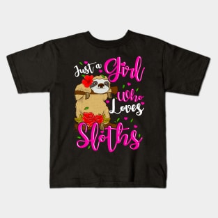 Cute Just A Girl Who Loves Sloths Kids T-Shirt